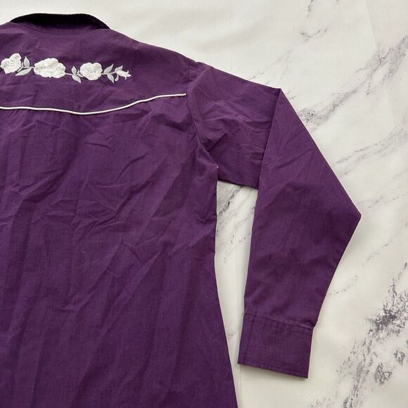 Ely Country Charmers Womens Vintage Western Shirt Size L Purple White Floral - Picture 9 of 11